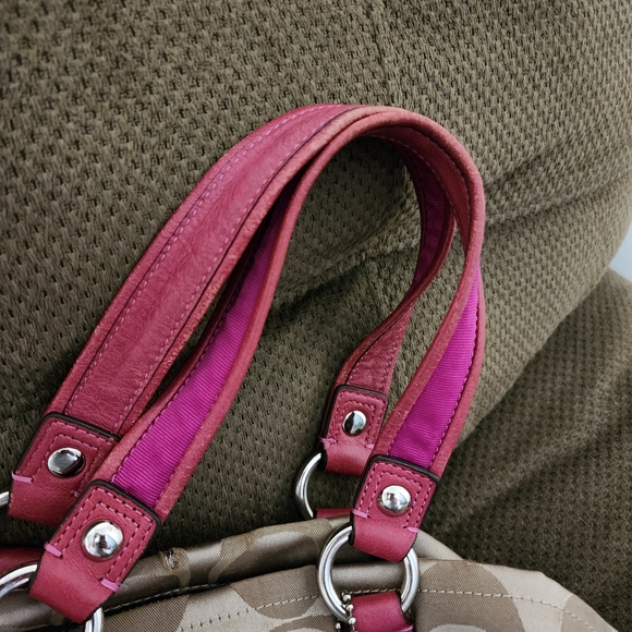 Coach Poppy Signature C Spotlight Pocket Tote Khaki/Pink - Picture 7 of 7